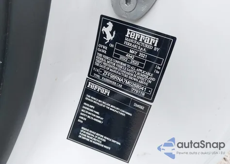 2021 Ferrari Roma z USA, uszkodzony, nr VIN ZFF98RNA7M0268041